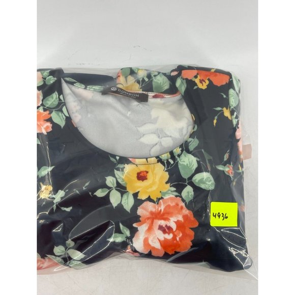 BomBom Women's Short Sleeve Black Floral Stretch A Line Dress Size Small - Picture 12 of 12